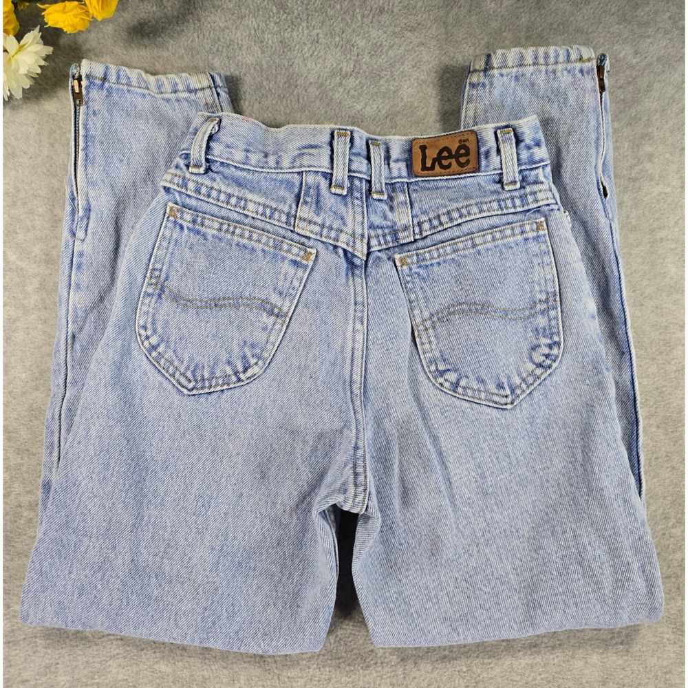 Vintage 90s Lee Girls Size 12 R Light Wash High Rise Ankle Zip Tapered Jeans‎